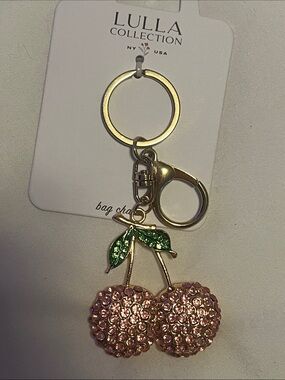 Pink Crystal Cherry Keychain NWT
